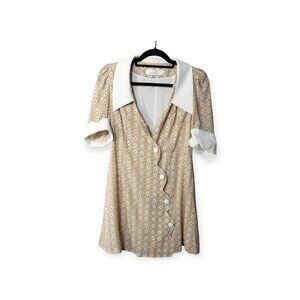 Cottage Quanta Du Soleil French Wide Collared Dress SZ M tan * missing button